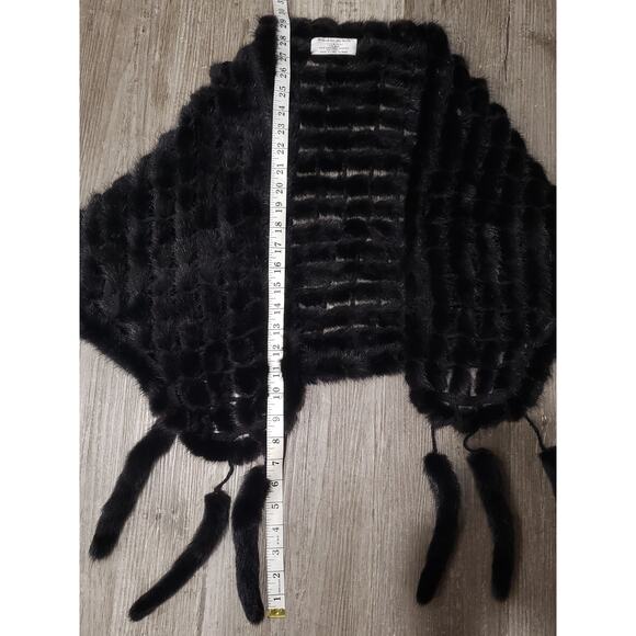 Preston & York Black Premiere Fur Minx Dress Overthrow Cape Wrap Fox Tail Edging - Picture 8 of 13